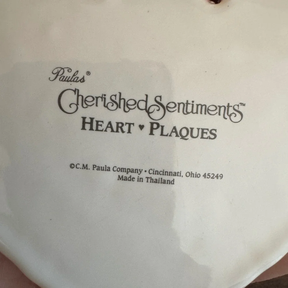 Paula's Cherished Sentiments‎ Grandma Heart Plaque Roses Pansies Thailand